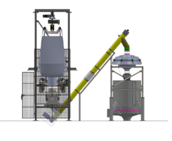 Mechanical conveying system with big bag discharger and screw feeder into deck sieve