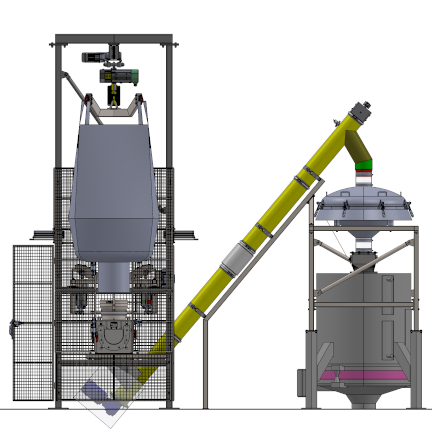 Big bag discharger and screw feeder to deck sieve