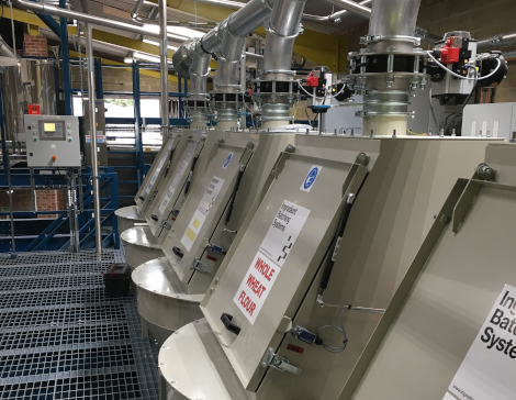 Sack tip stations in line